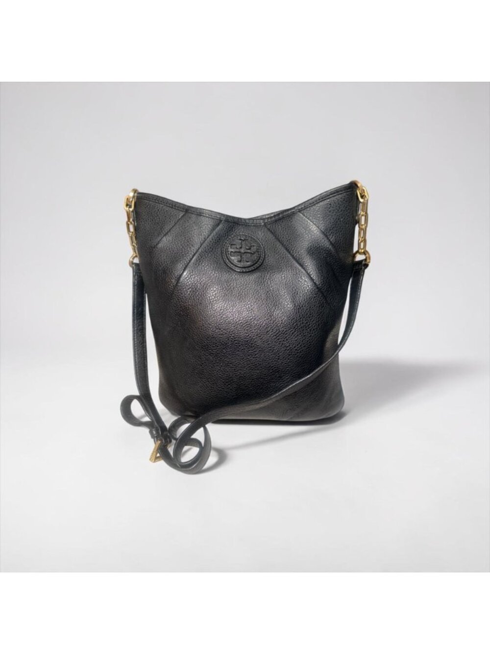 Tory Burch Kolbe Swingpack 51149783 Black Pebbled Leather Brass Crossbody Bag - Picture 2 of 10